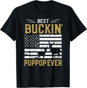 Best Buckin Poppop Ever Funny Gift Deer Hunter Cool Hunting T-Shirt - T-Shirt | Black