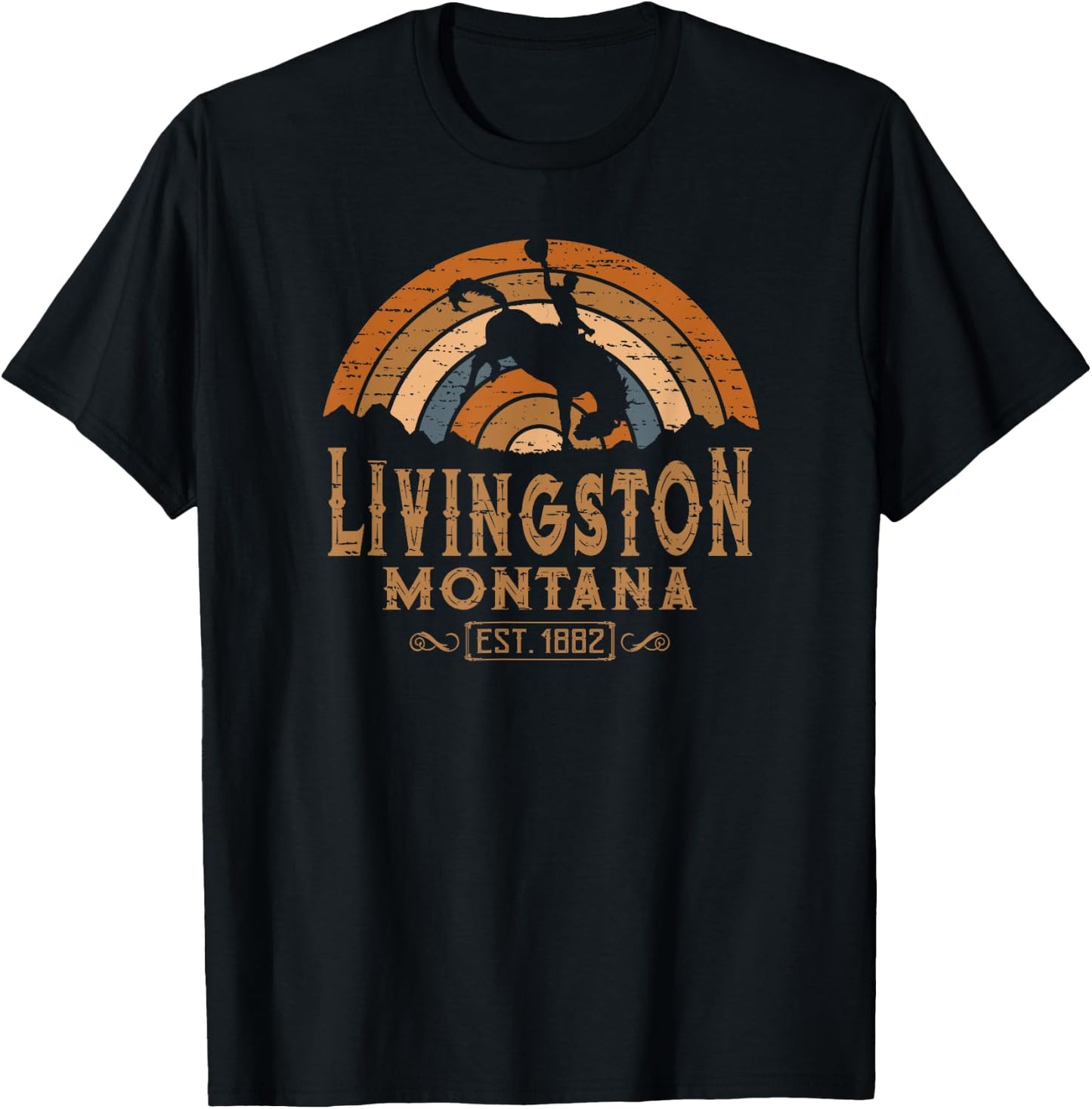 Livingston Montana MT Retro Style Rodeo Cowboy T-Shirt - T-Shirt | Black