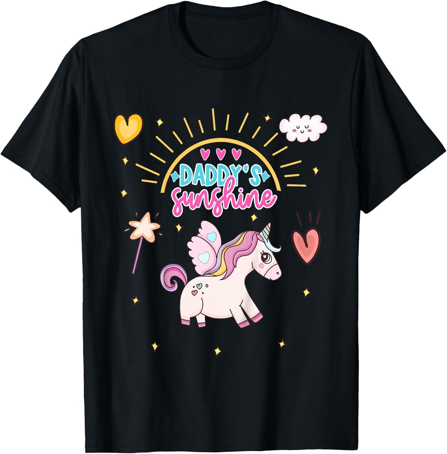 Unicorn with Wings Daddy's Sunshine Daddy's Favorite T-Shirt - T-Shirt | Black