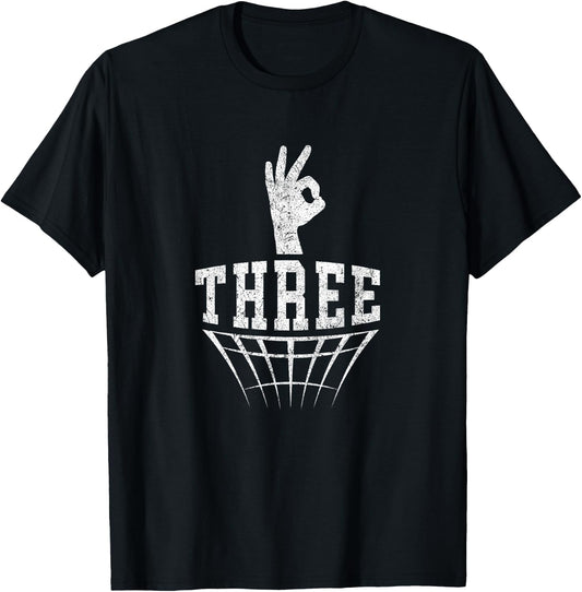Three Fingers Hand Signal Basketball 3 Point Shot T-Shirt - T-Shirt | Black