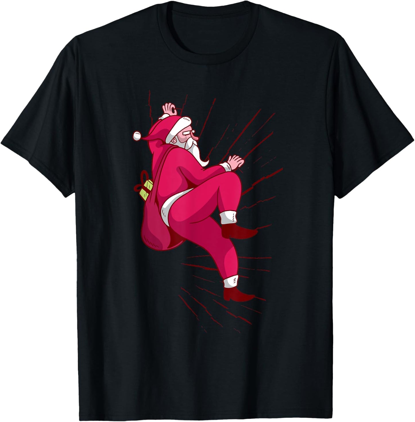 Santa Rock Climbing Christmas Gift T-Shirt - T-Shirt | Black