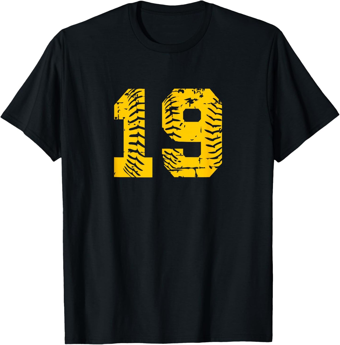 Baseball Softball Number #19 Yellow Number T-Shirt - T-Shirt | Black