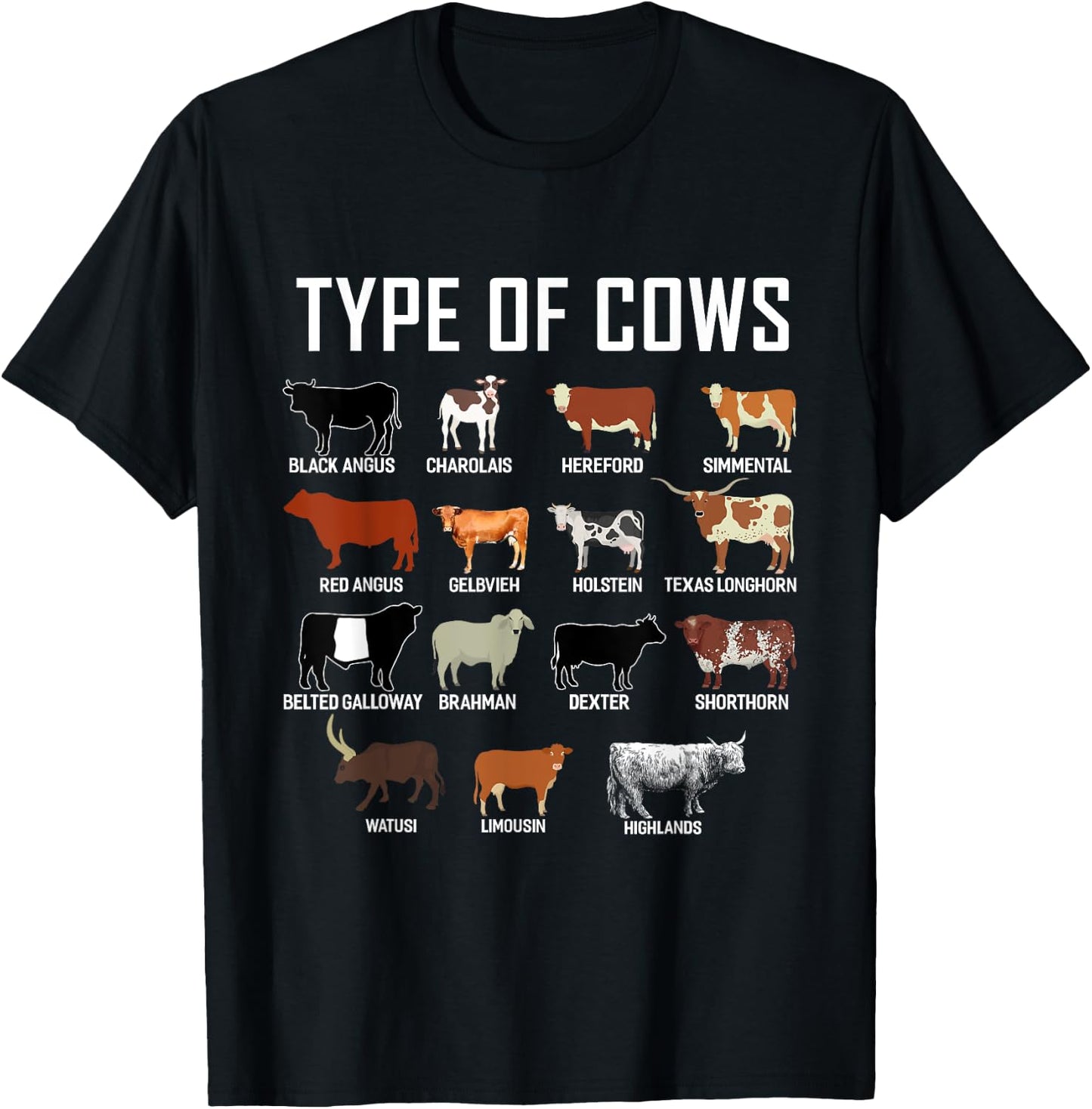 Types of Cows Shirt - Farmer Cow T-Shirt - T-Shirt | Black