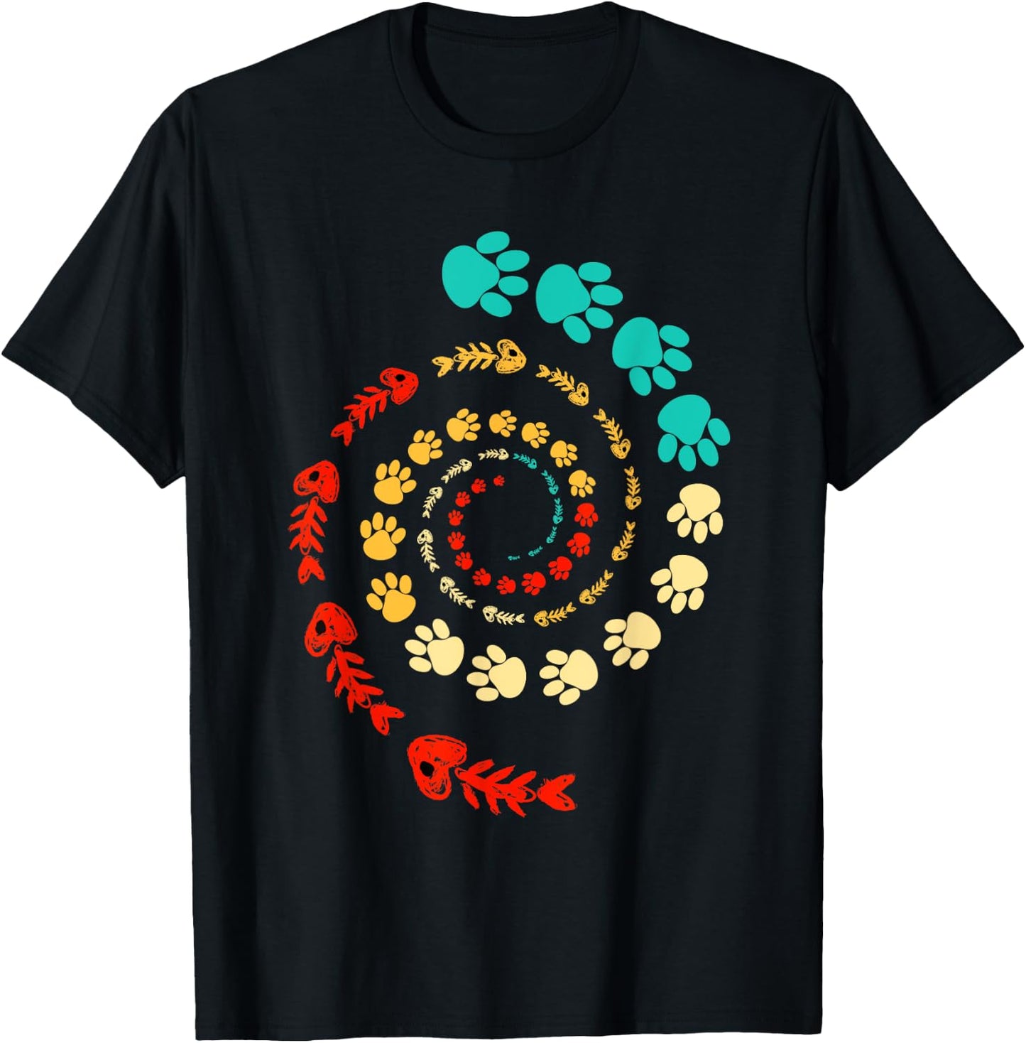 Fibonacci Cat Paw or Golden Ratio and Spiral or Fibonacci T-Shirt - T-Shirt | Black