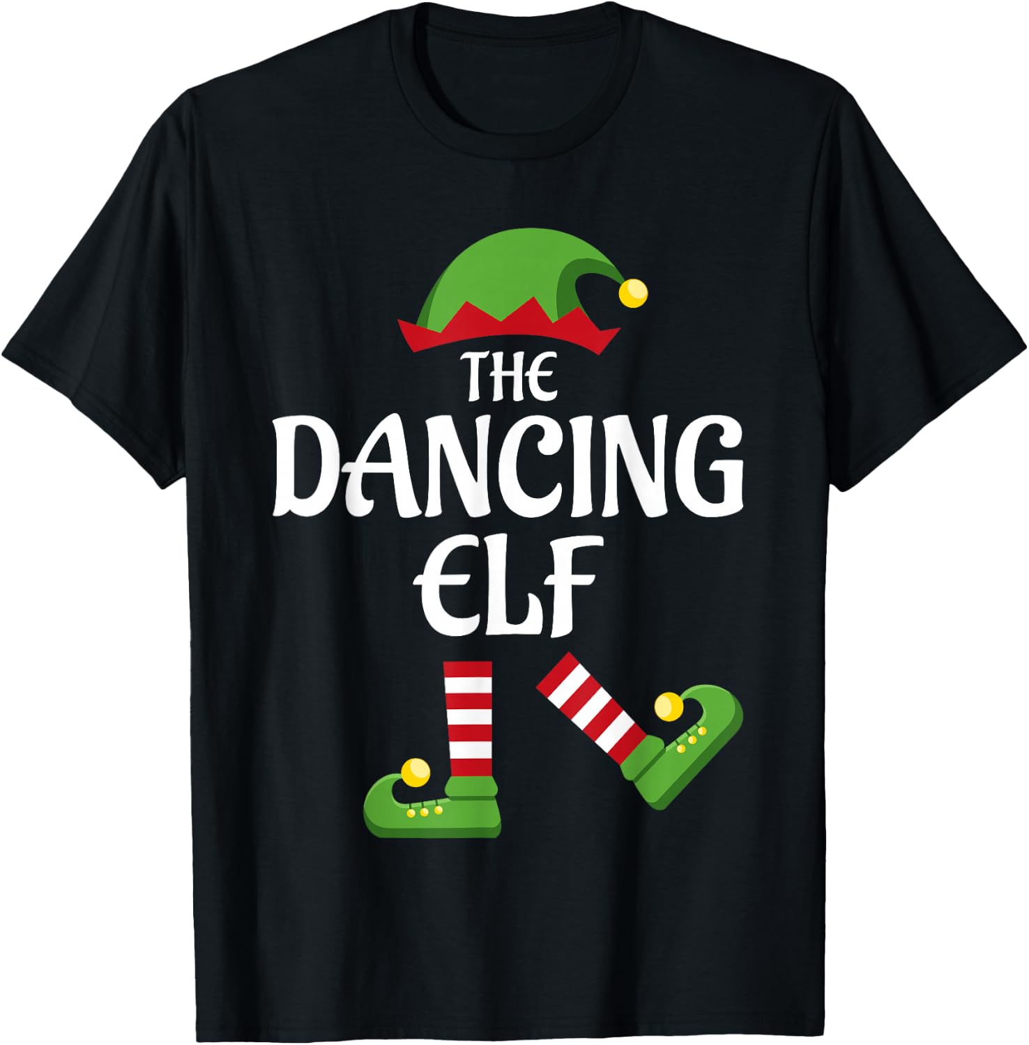 Dancing Elf Family Matching Group Christmas Party T-Shirt - T-Shirt | Black