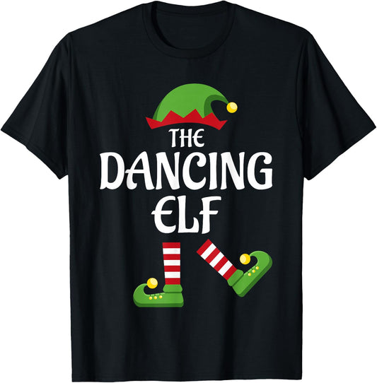 Dancing Elf Family Matching Group Christmas Party T-Shirt - T-Shirt | Black