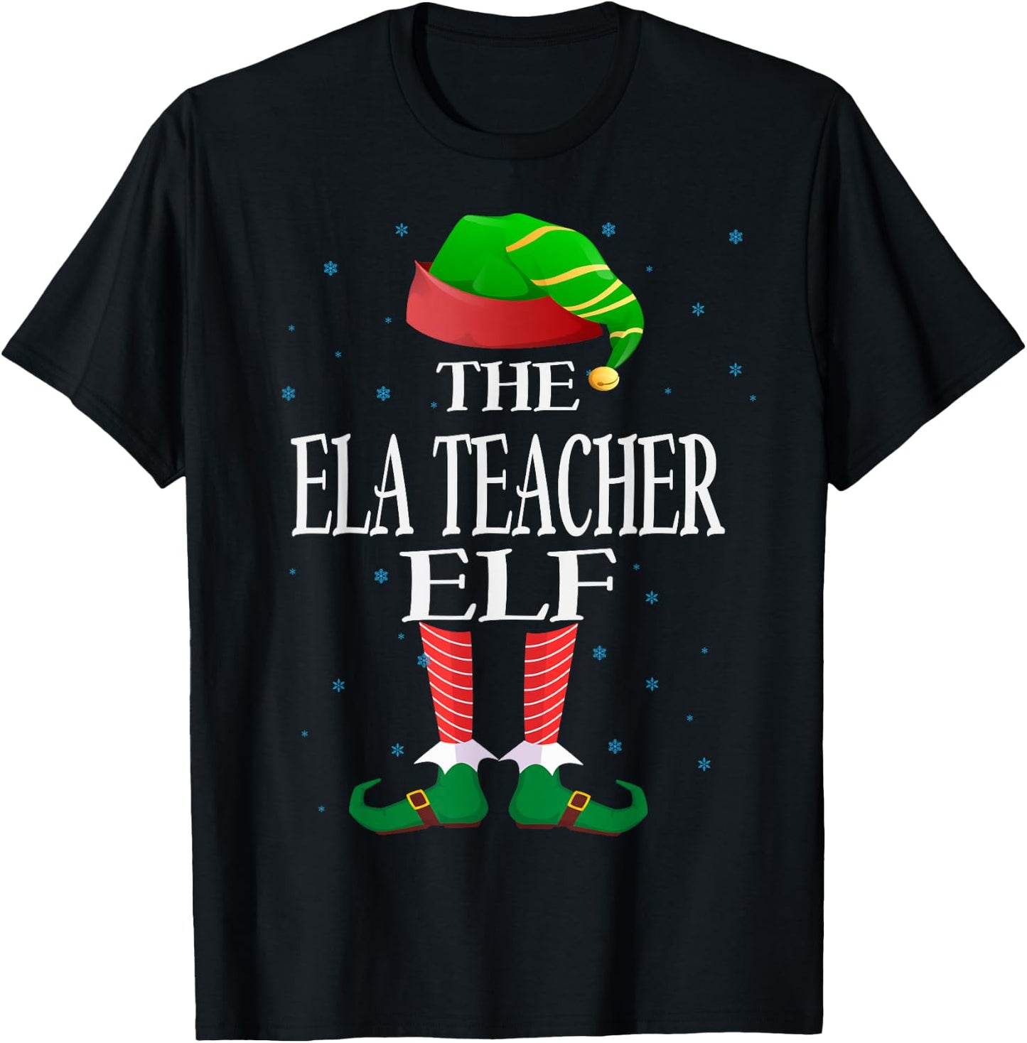 ELA Teacher Elf Funny Matching Pajama Group Christmas T-Shirt - T-Shirt | Black
