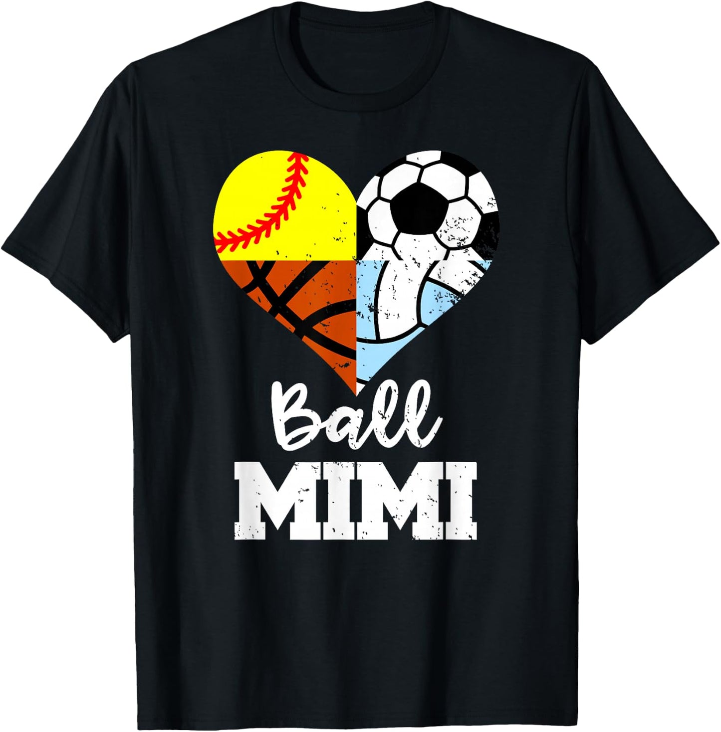 Ball Mimi Soccer Softball Volleyball Basketball Mimi Heart T-Shirt - T-Shirt | Black