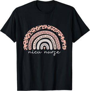 Nicu Nurse Neonatal Nurse Labor And Delivery Leopard Rainbow T-Shirt - T-Shirt | Black