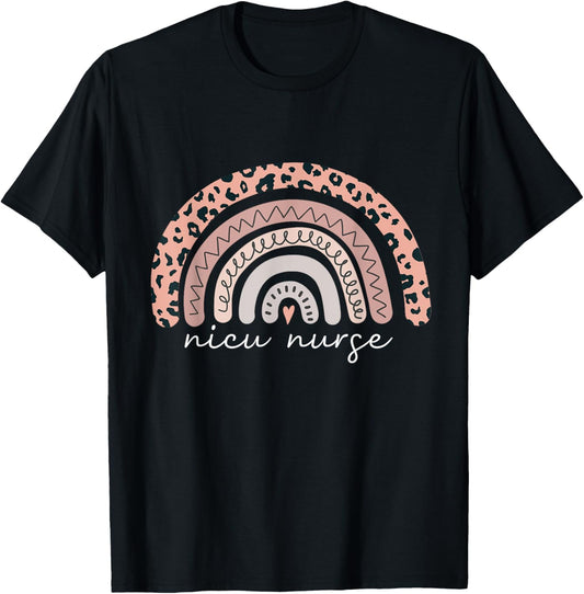 Nicu Nurse Neonatal Nurse Labor And Delivery Leopard Rainbow T-Shirt - T-Shirt | Black