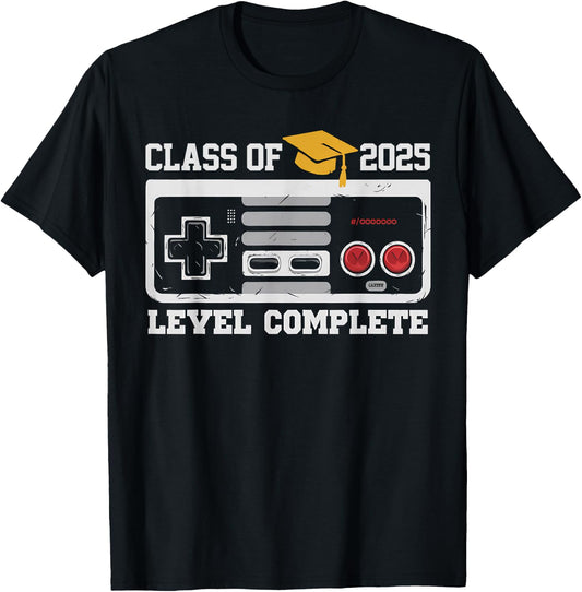 Class Of 2025 Level Complete Video Gamer Senior Graduation T-Shirt - T-Shirt | Black
