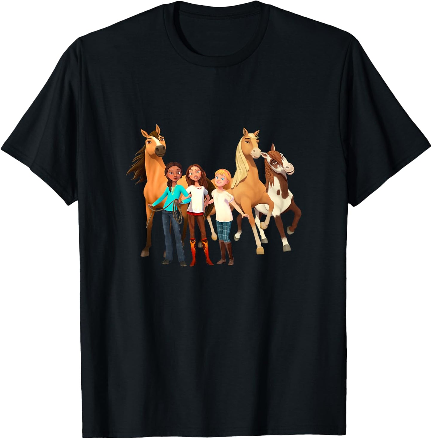 Kids DreamWorks Spirit Riding Free - All Character Kids T-Shirt - T-Shirt | Black