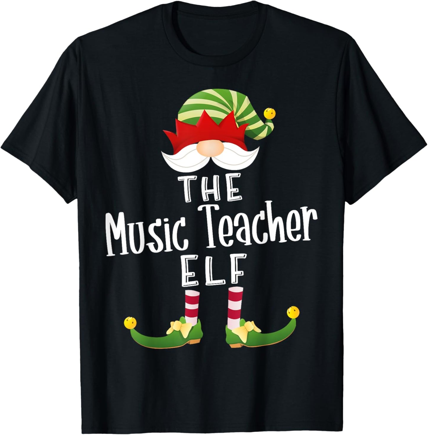 Music Teacher Elf Group Christmas Funny Pajama Party T-Shirt - T-Shirt | Black