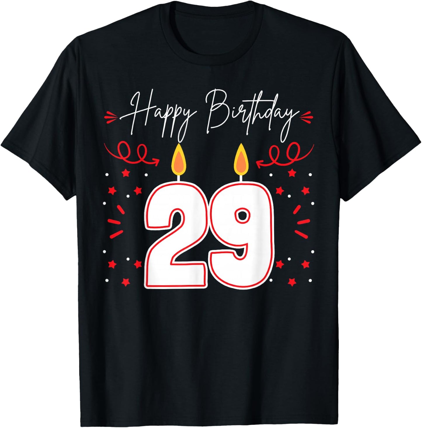 Candle 29 Birthday Party Decoration Wishes Candlelight Cake T-Shirt - T-Shirt | Black