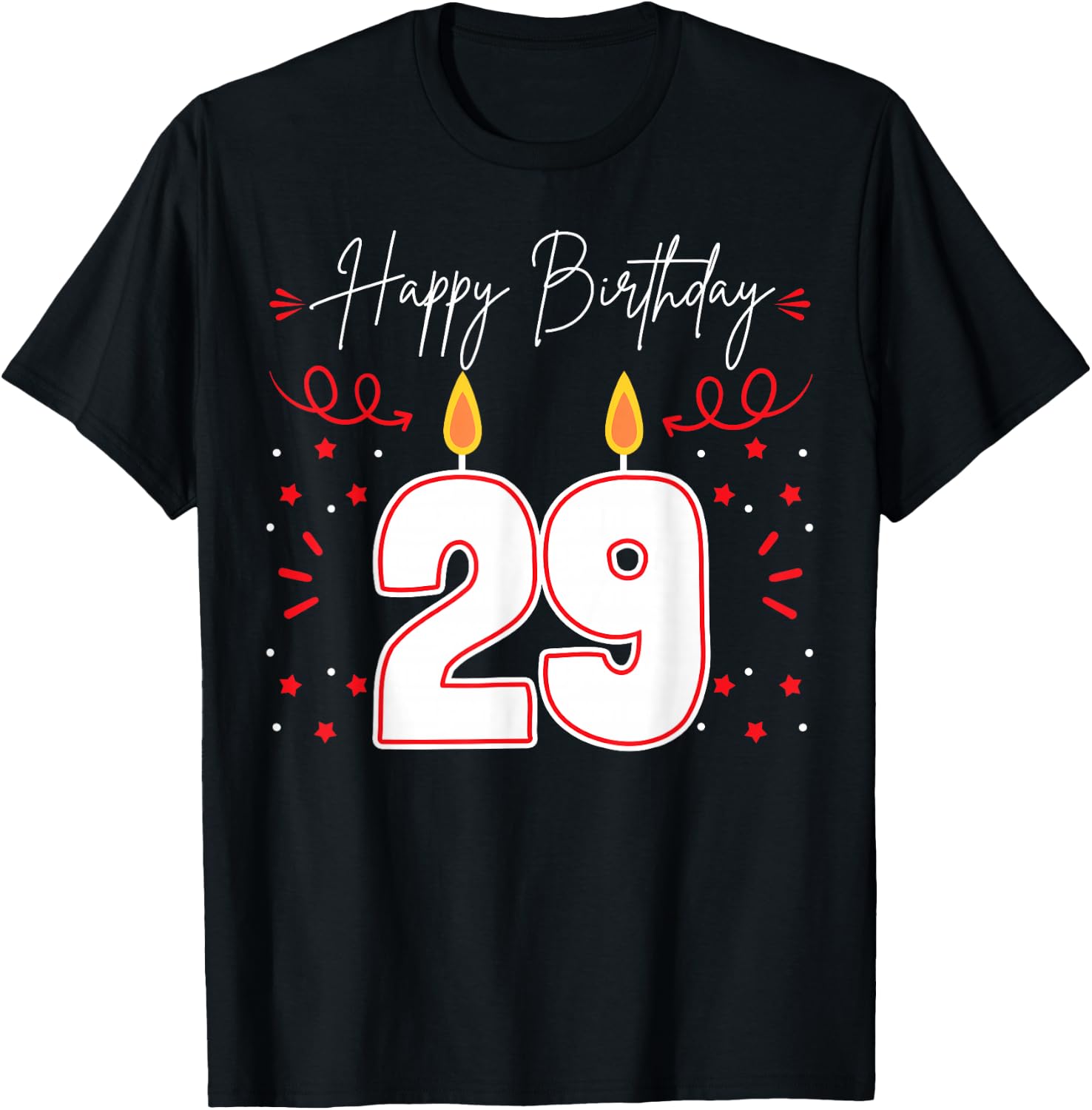 Candle 29 Birthday Party Decoration Wishes Candlelight Cake T-Shirt - T-Shirt | Black