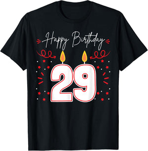 Candle 29 Birthday Party Decoration Wishes Candlelight Cake T-Shirt - T-Shirt | Black