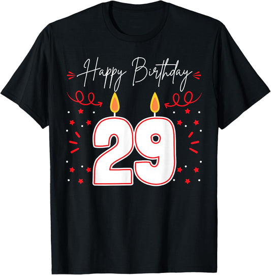 Candle 29 Birthday Party Decoration Wishes Candlelight Cake T-Shirt - T-Shirt | Black