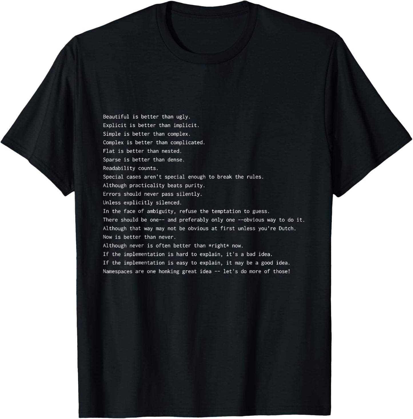 Funny Python Programmer Zen of Python Programming Gift T-Shirt - T-Shirt | Black
