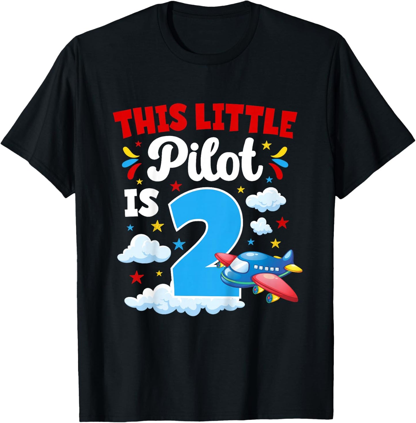 2nd Airplane Birthday Party Two Year Old Pilot Birthday T-Shirt - T-Shirt | Black