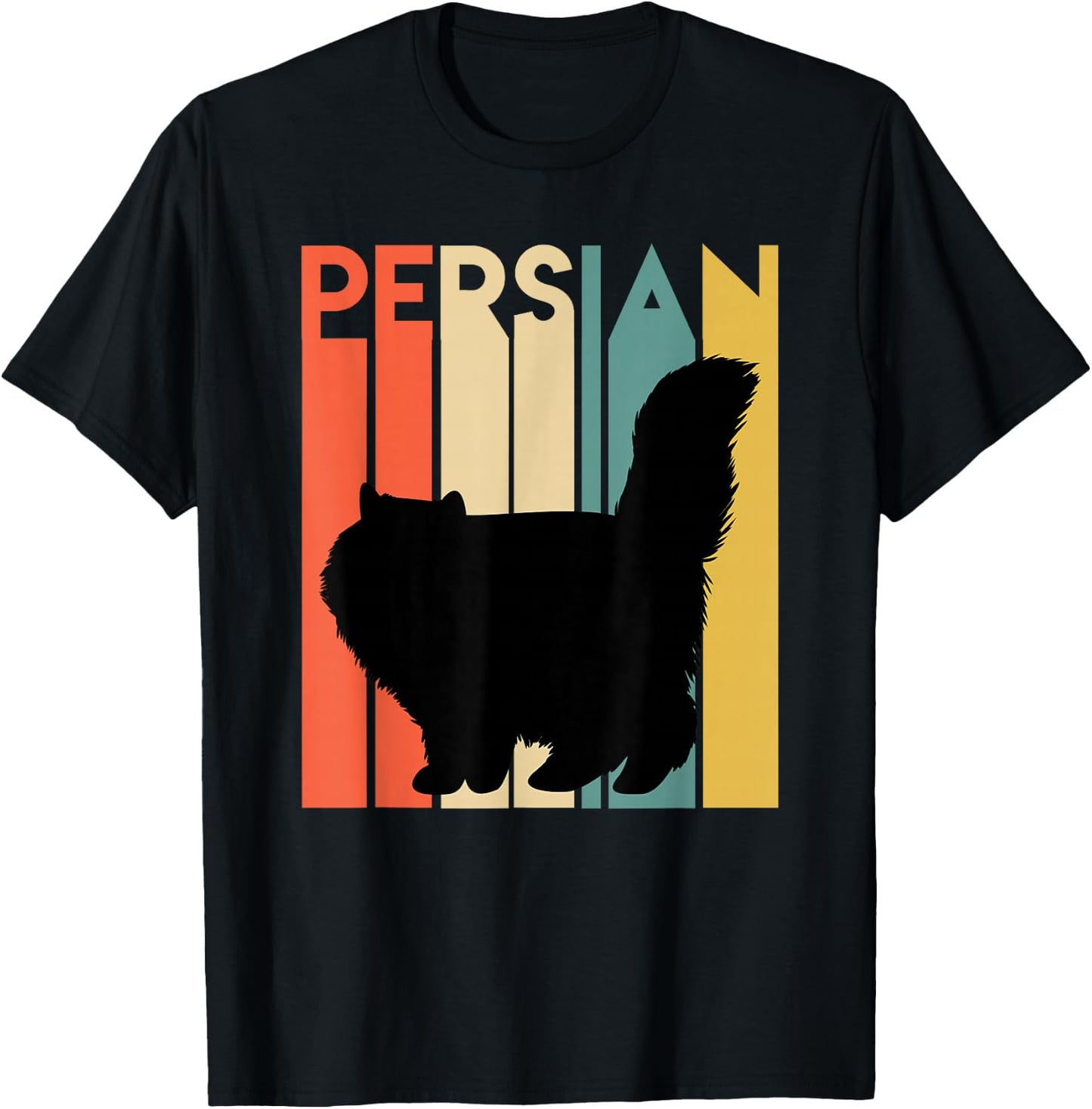 Retro Persian Cat Silhouette Vintage Feline Cat Lover Gift T-Shirt - T-Shirt | Black