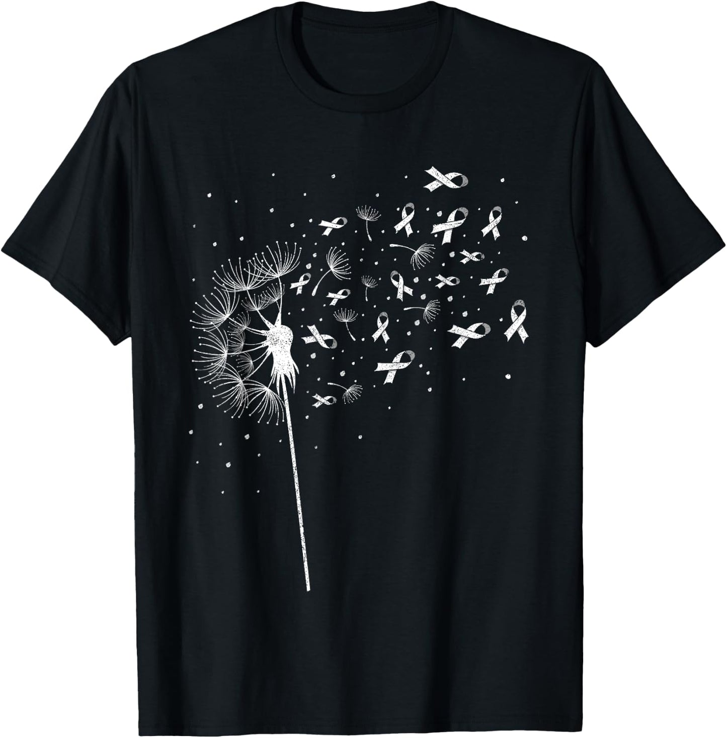 Dandelion Flower Men Women Apparel, White Ribbon Lung Cancer T-Shirt - T-Shirt | Black