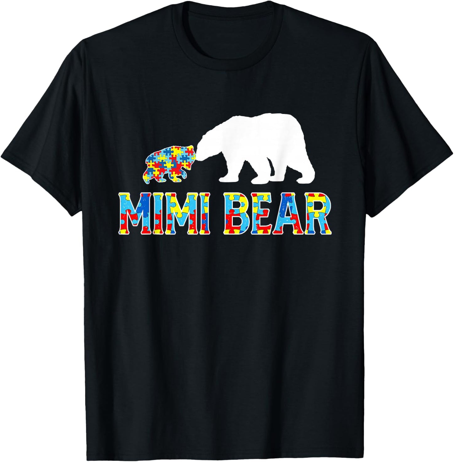 Autism Awareness Mimi Bear Puzzle Support Autistic Adults T-Shirt - T-Shirt | Black