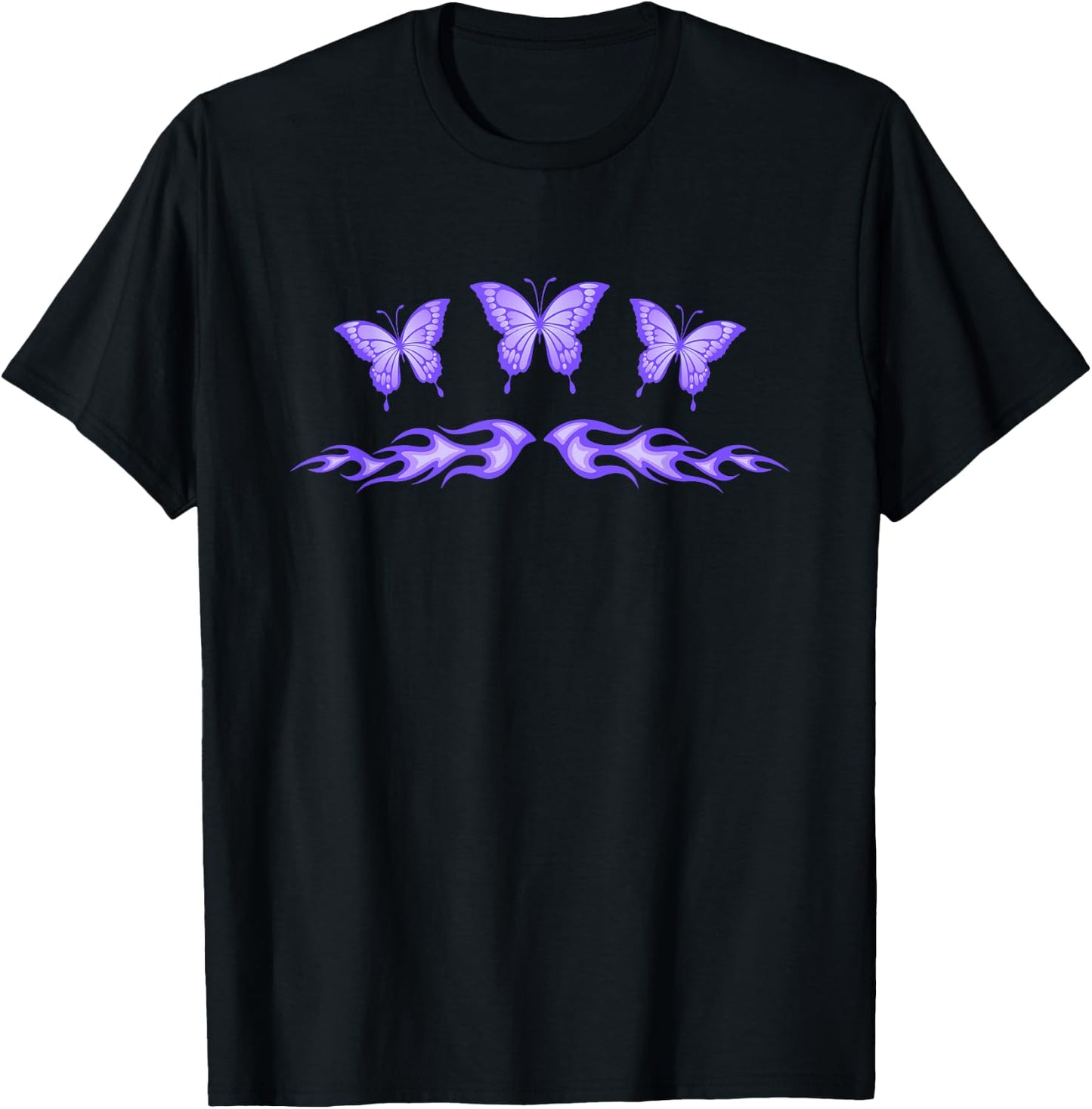 Fairycore Purple Butterfly Tattoo Flames y2k Egirl Aesthetic T-Shirt - T-Shirt | Black