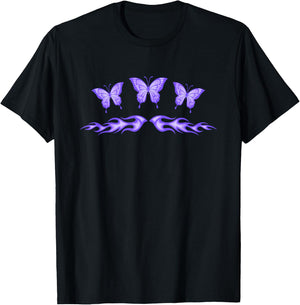 Fairycore Purple Butterfly Tattoo Flames y2k Egirl Aesthetic T-Shirt - T-Shirt | Black