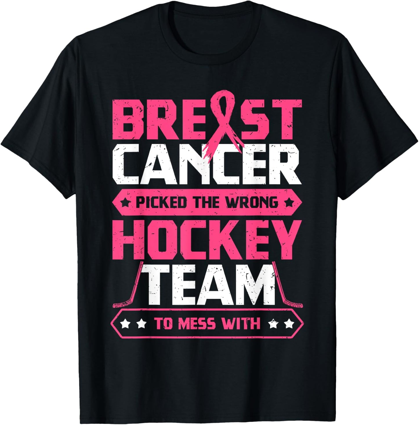 Breast Cancer Hockey Team Pink Awareness Ribbon Patient T-Shirt - T-Shirt | Black