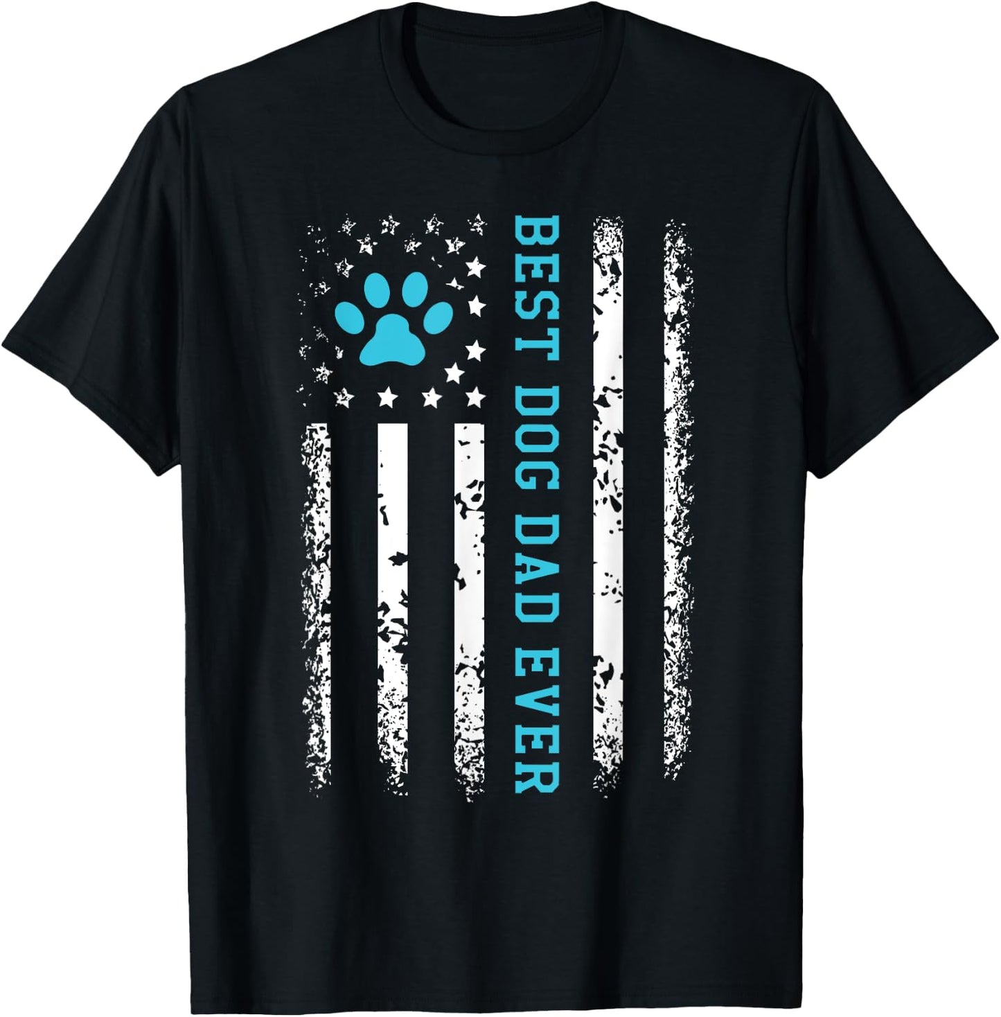 USA Flag Best Dog Dad Ever American Puppy Lover Paw T-Shirt - T-Shirt | Black