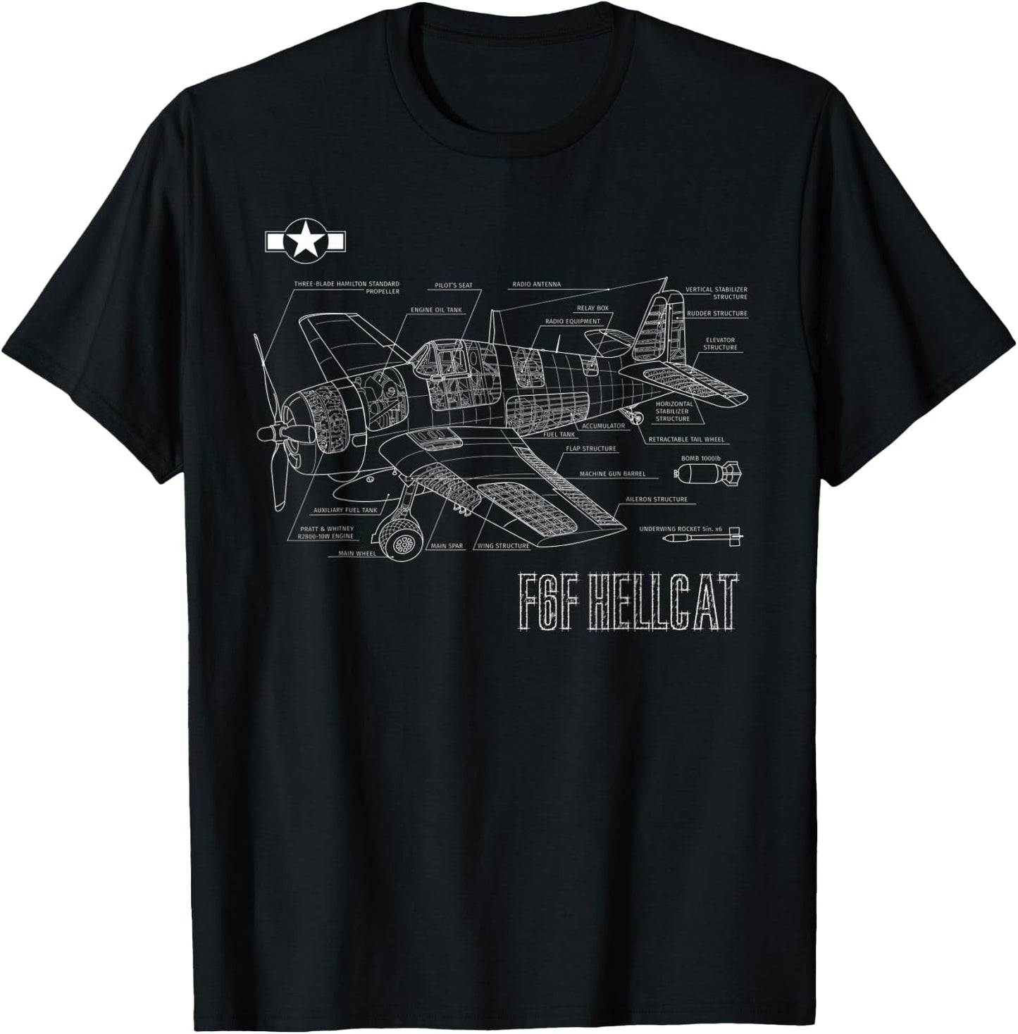 World War 2 F6F Hellcat Fighter Airplane Blueprint Women T-Shirt - T-Shirt | Black