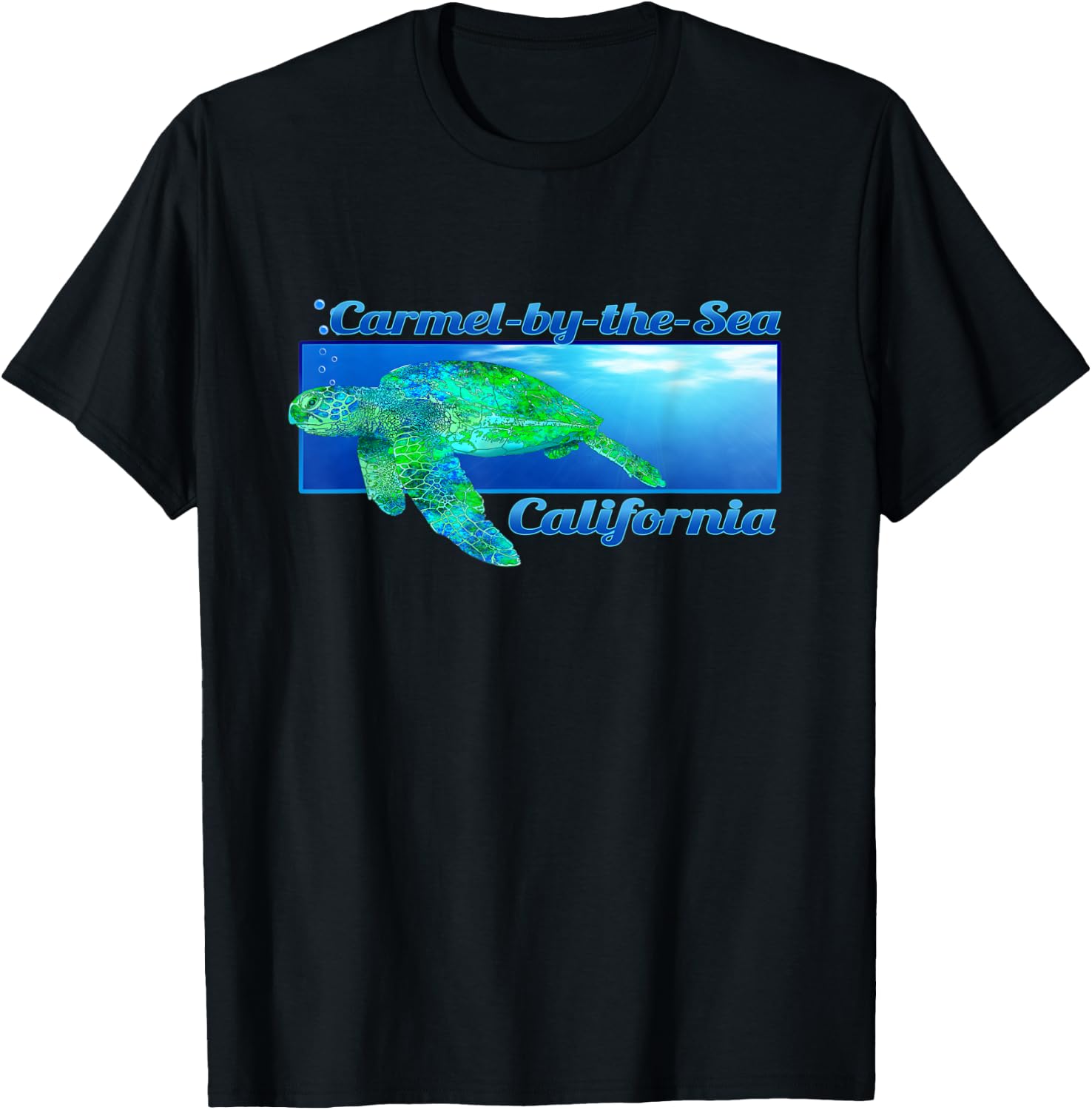 Carmel-by-the-Sea California Swimming Sea Turtle T-Shirt - T-Shirt | Black