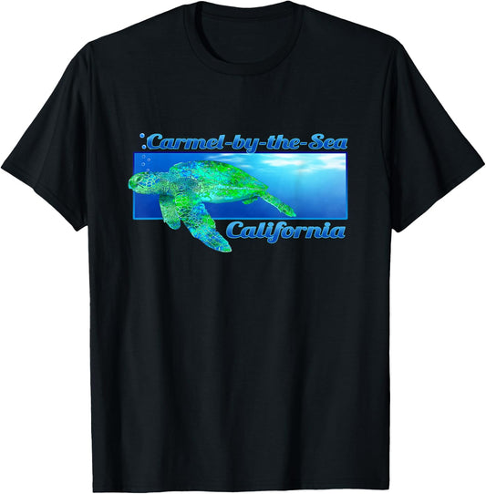 Carmel-by-the-Sea California Swimming Sea Turtle T-Shirt - T-Shirt | Black