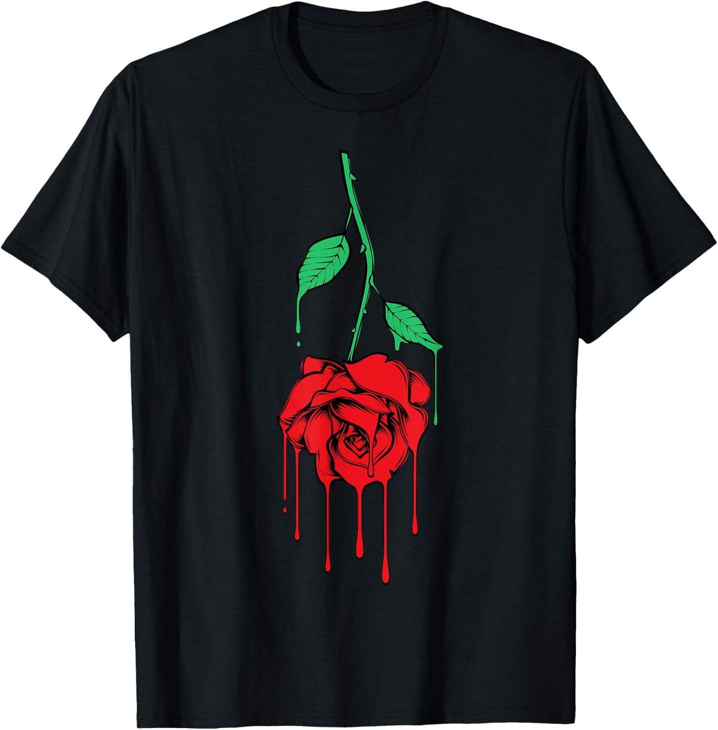 Upside Down Dripping Melting Rose Flower Heartbreak T-Shirt - T-Shirt | Black