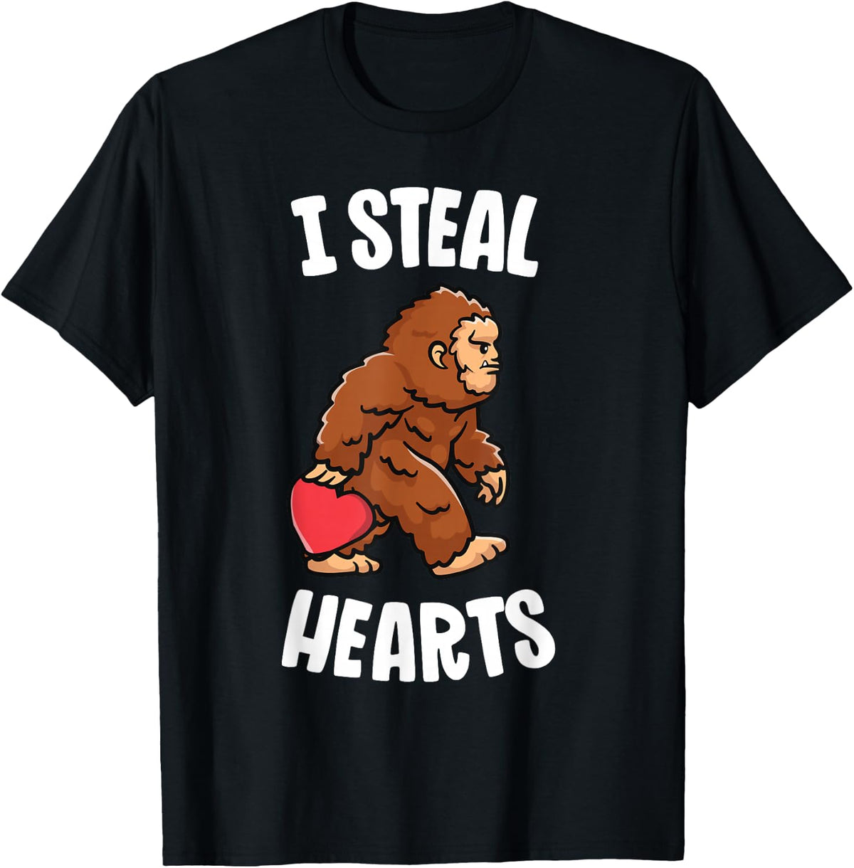 Bigfoot Valentines Day I Steal Hearts Funny Sasquatch Boys T-Shirt - T-Shirt | Black