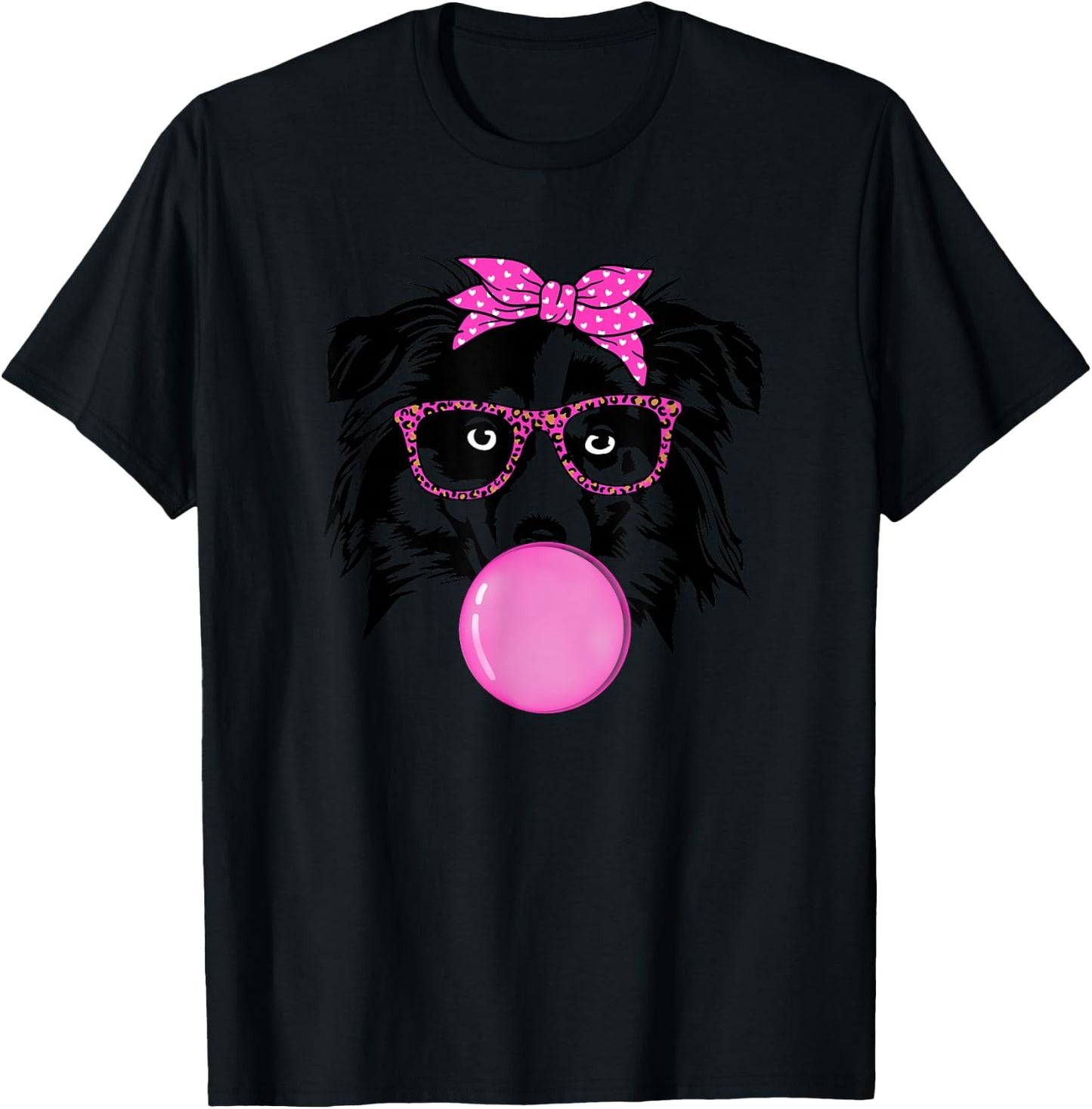 Australian shepherd with bubble gum bandana glasses Aussie T-Shirt - T-Shirt | Black