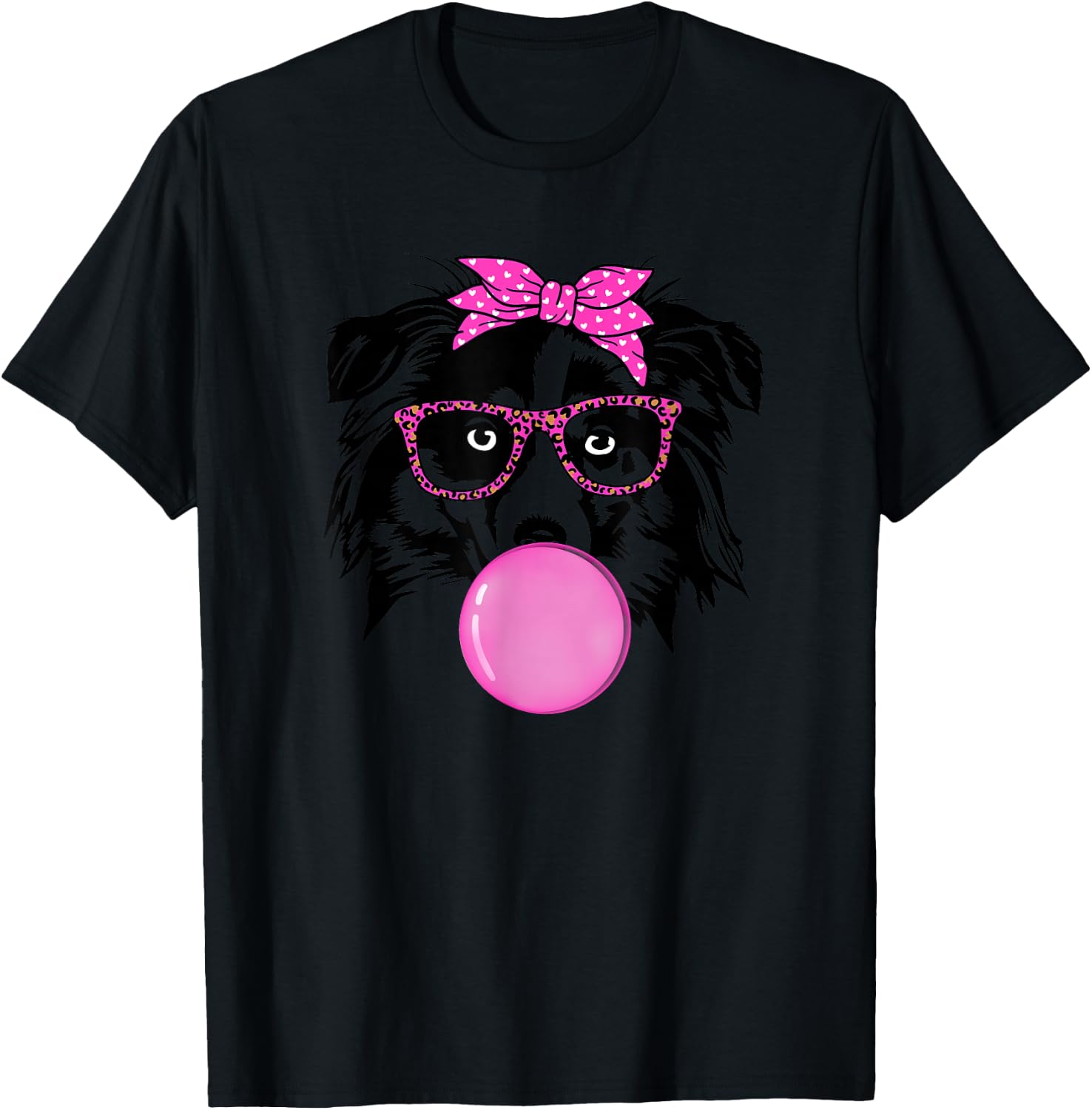 Australian shepherd with bubble gum bandana glasses Aussie T-Shirt - T-Shirt | Black