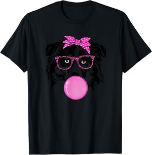 Australian shepherd with bubble gum bandana glasses Aussie T-Shirt - T-Shirt | Black