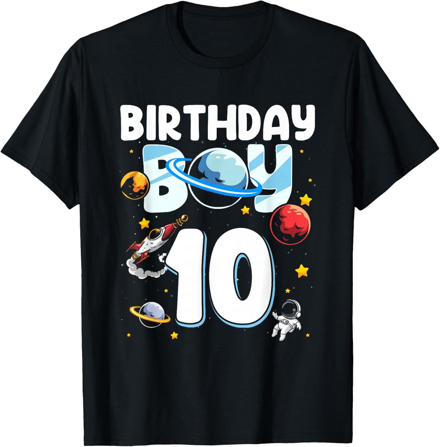 10th Birthday Boy 10 Years Old Astronaut Family Space T-Shirt - T-Shirt | Black