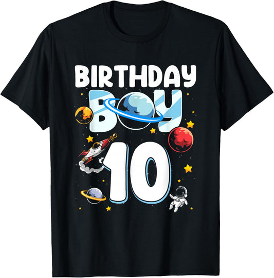 10th Birthday Boy 10 Years Old Astronaut Family Space T-Shirt - T-Shirt | Black