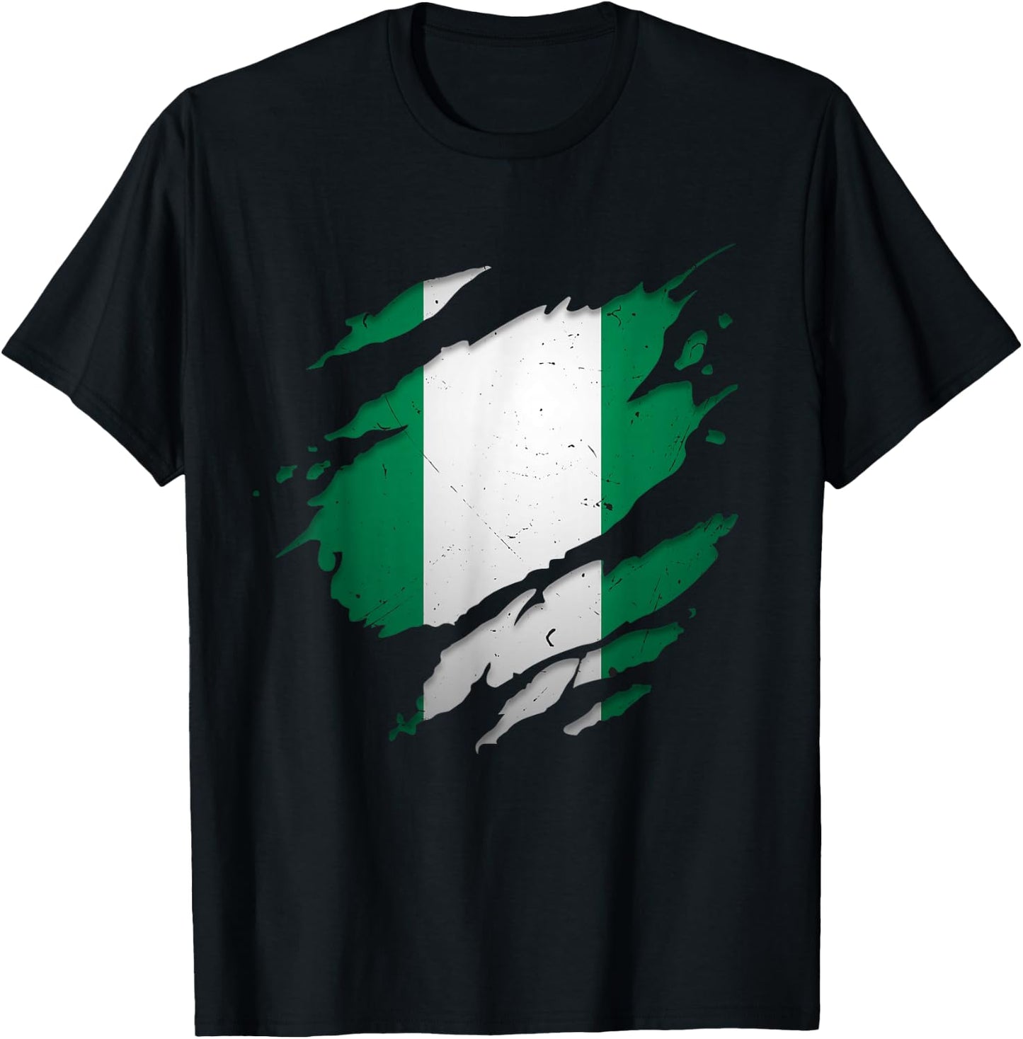 Proud Nigerian Design | Torn Ripped Nigeria Flag T-Shirt - T-Shirt | Black