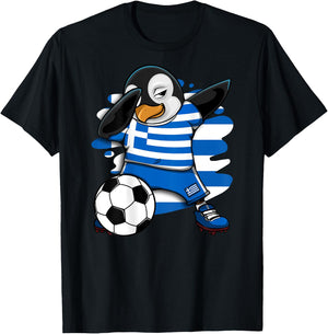 Dabbing Penguin Greece Soccer Fans Jersey Football Lovers T-Shirt - T-Shirt | Black