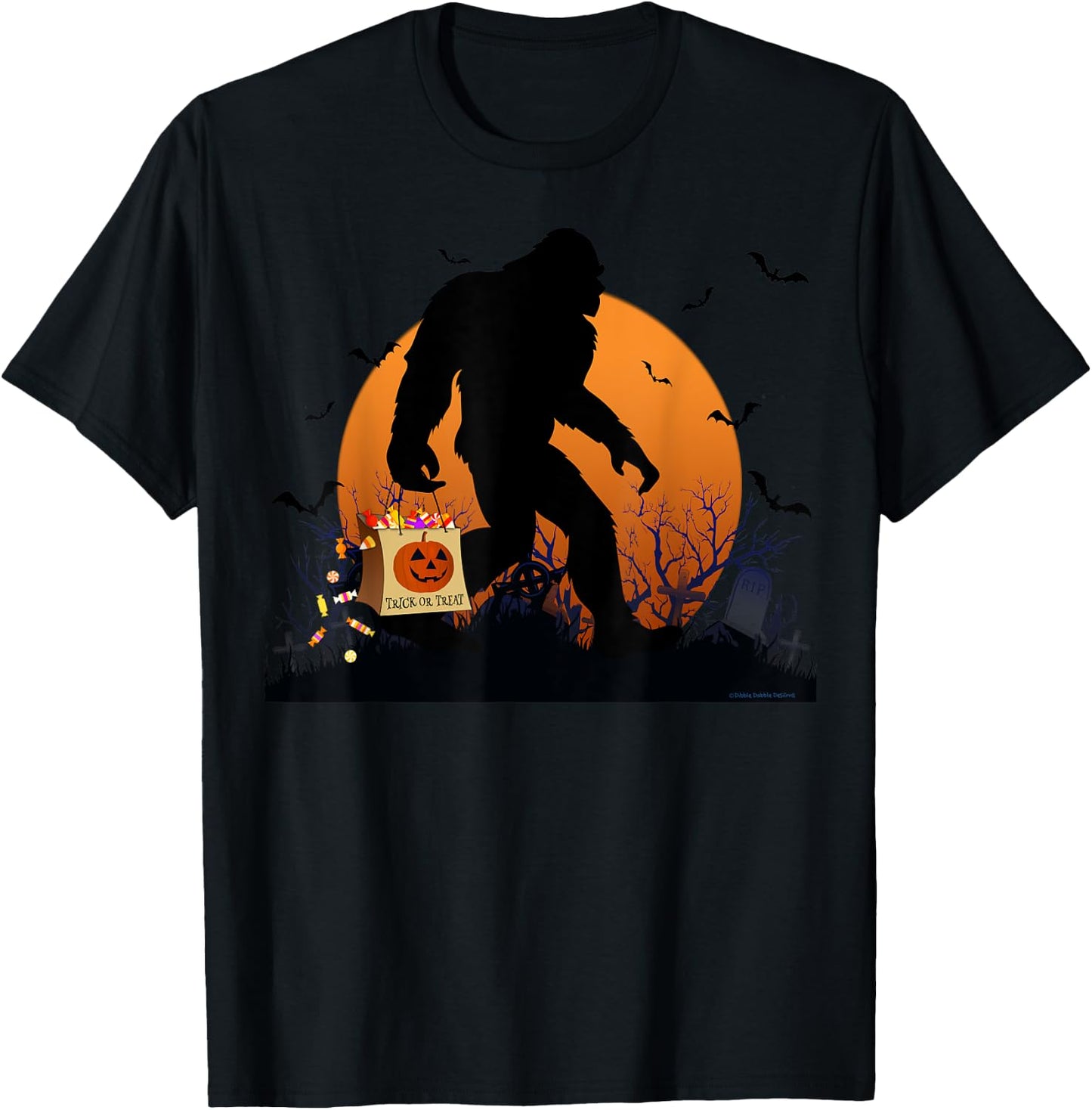 Funny Halloween Bigfoot Trick or Treating Full Moon Bigfoot T-Shirt - T-Shirt | Black