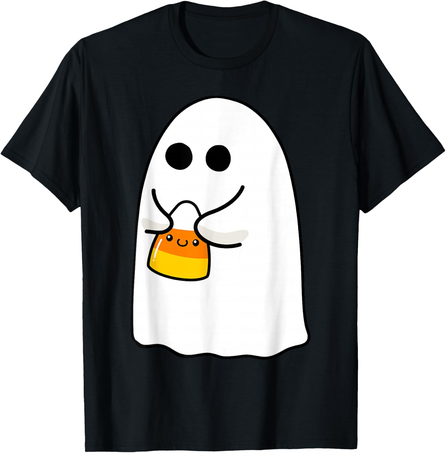 Ghost Holding Candy Corn Funny Halloween Costume Cute Ghost T-Shirt - T-Shirt | Black