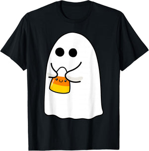 Ghost Holding Candy Corn Funny Halloween Costume Cute Ghost T-Shirt - T-Shirt | Black