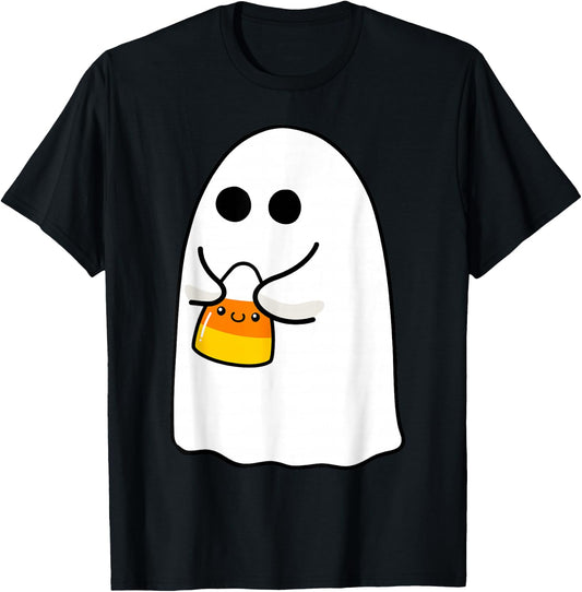 Ghost Holding Candy Corn Funny Halloween Costume Cute Ghost T-Shirt - T-Shirt | Black