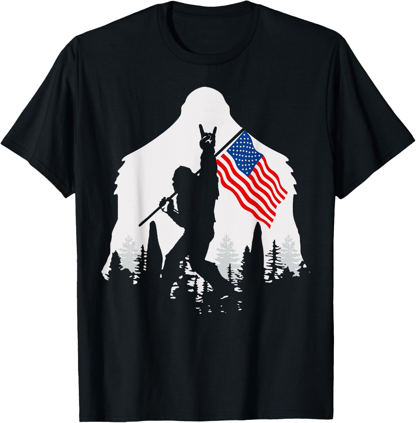 4th of July Shirt Bigfoot Sasquatch USA American Flag T-Shirt - T-Shirt | Black