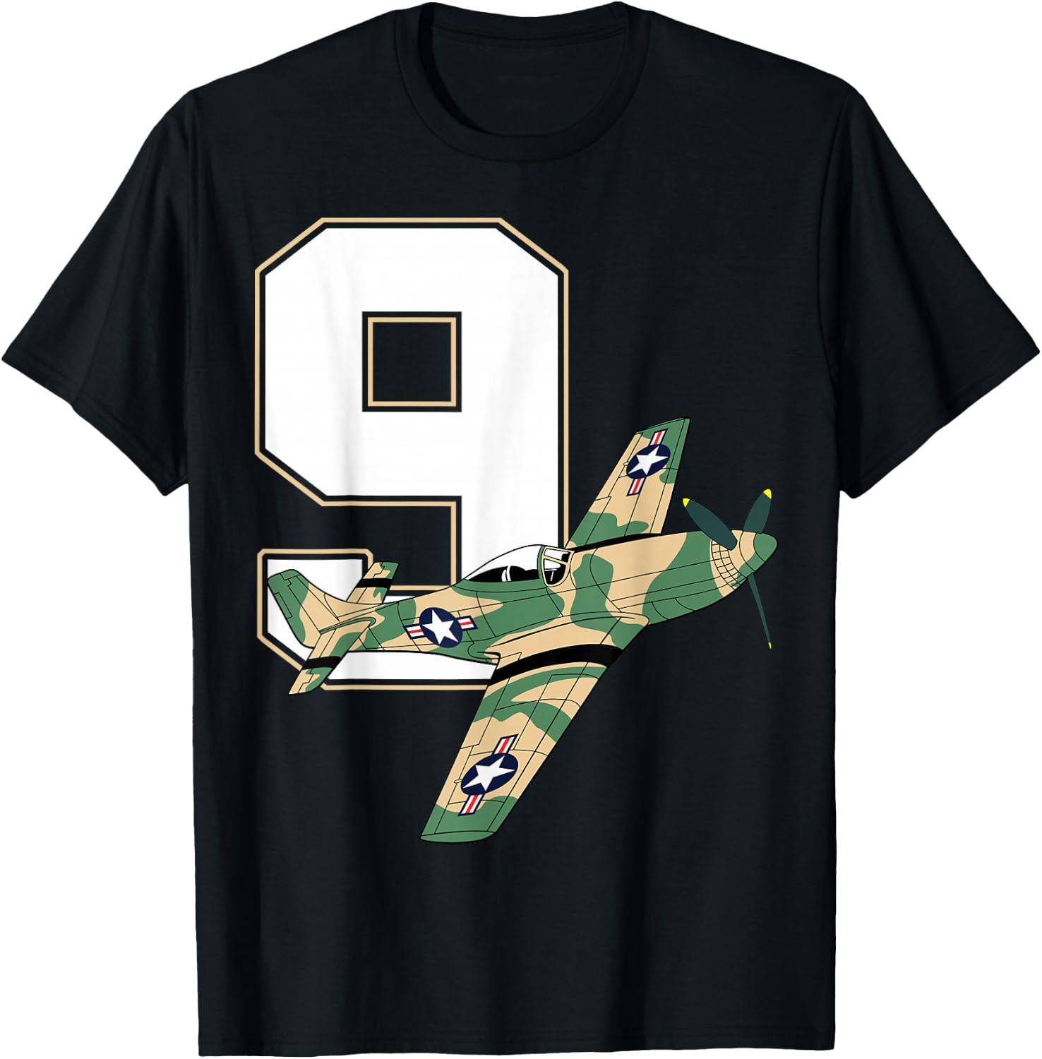 9th Birthday Military Plane Aircraft Fighter 9 Year Old Boys T-Shirt - T-Shirt | Black