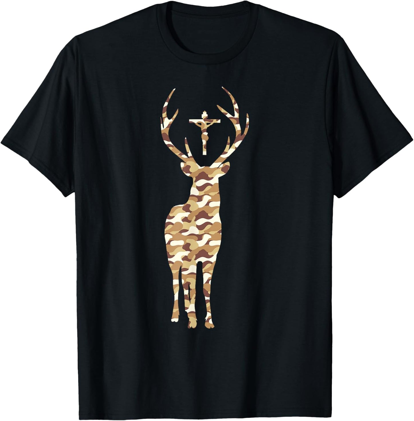 Hubert Hubertus Patron Saint of the Hunter Deer Camo Men Gift T-Shirt - T-Shirt | Black