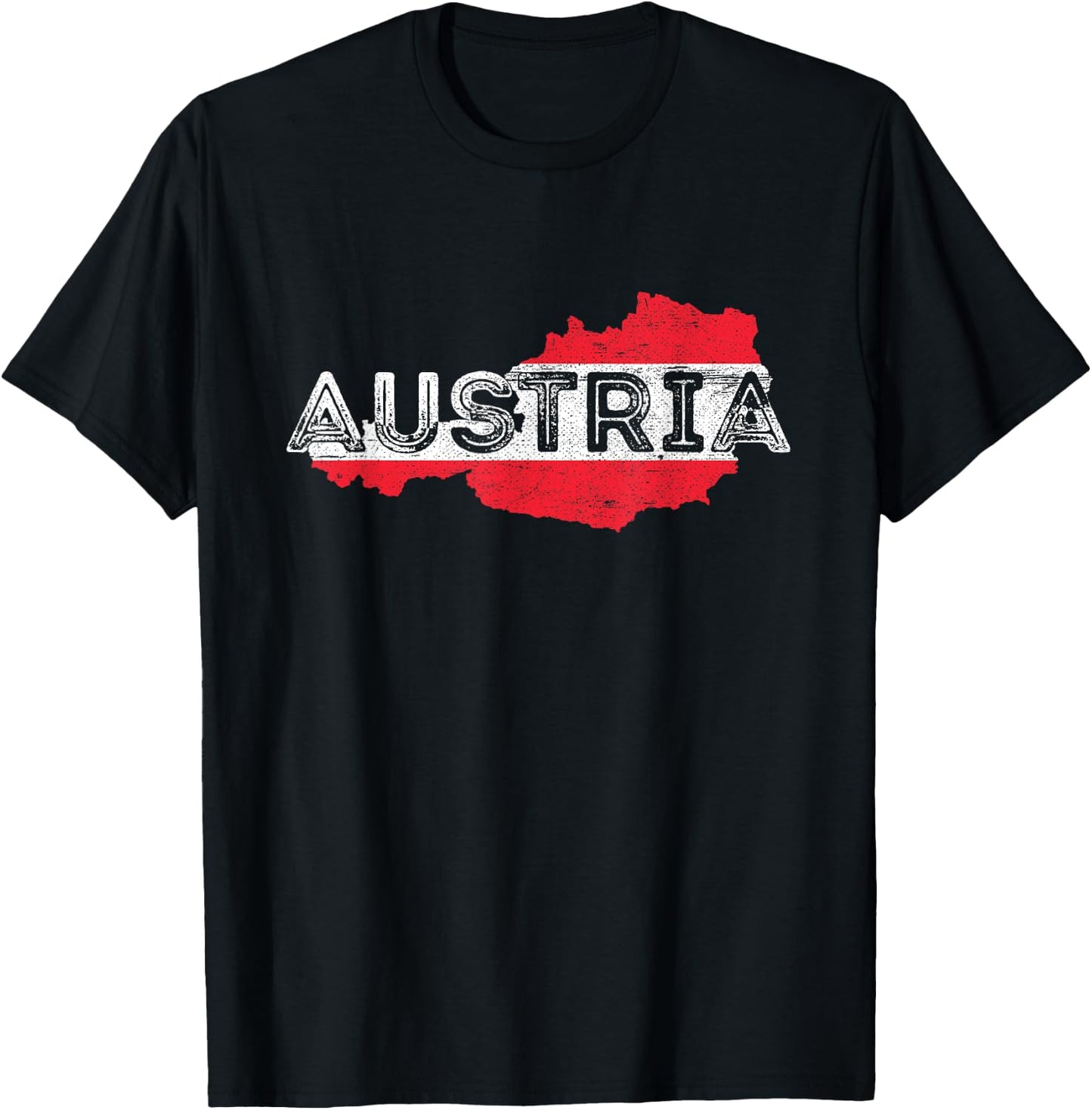Austrian Map and Flag Souvenir - Distressed Austria T-Shirt - T-Shirt | Black